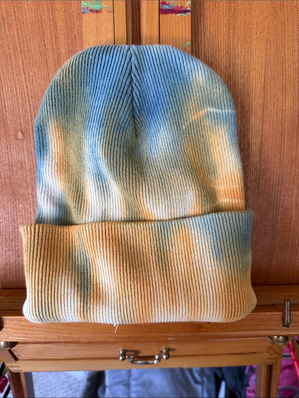 Los Angeles Apparel Tie-Dye Knit Beanie Hat Sky Blue & Light Orange 100% Cotton